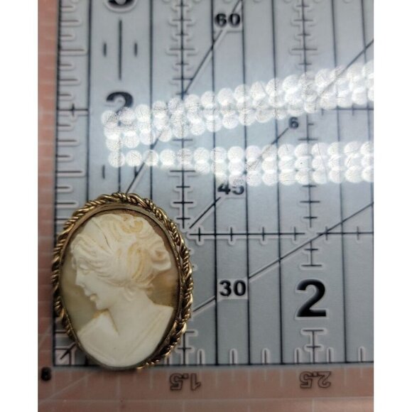 Rolyn 12kgf Carved Shell Cameo Brooch Pendant Signed R INC Vintage Estate - Picture 6 of 16